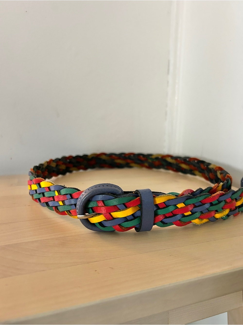 Braided Belt Genuine Leather Colourful Rainbow Medium Retro Vintage 90s Boho